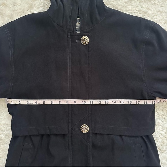 St. John Coat Collection Jacket Hooded Zip Up Gold Buttons Pockets Black Sz S - Picture 11 of 13